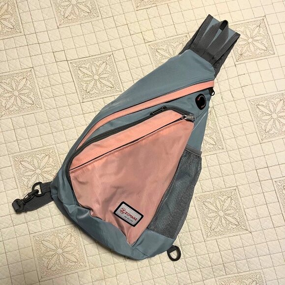 Crossbody Sling Backpack, Grey and Pink - Picture 1 of 9